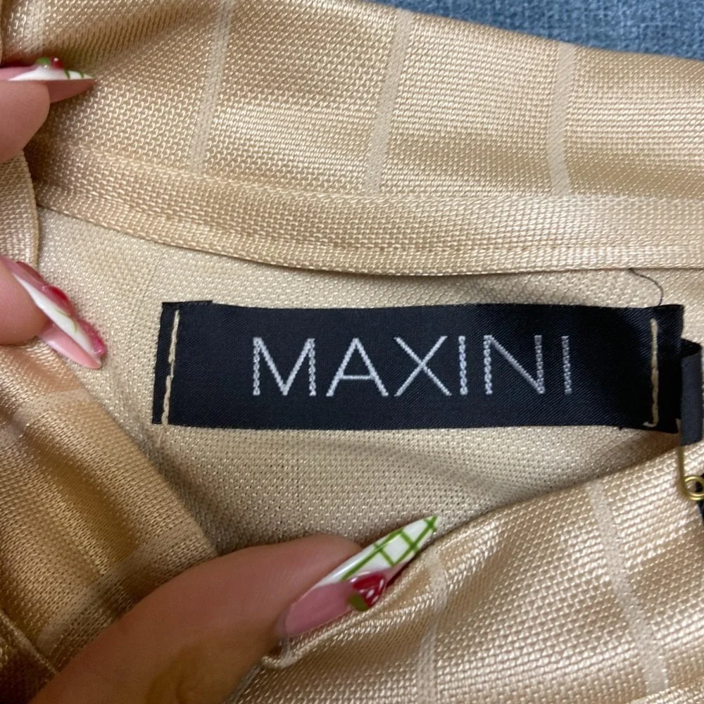 VTG Maxini Shirt Mens 3XL Beige Striped Viscose Long Sleeve Outdoor Performance